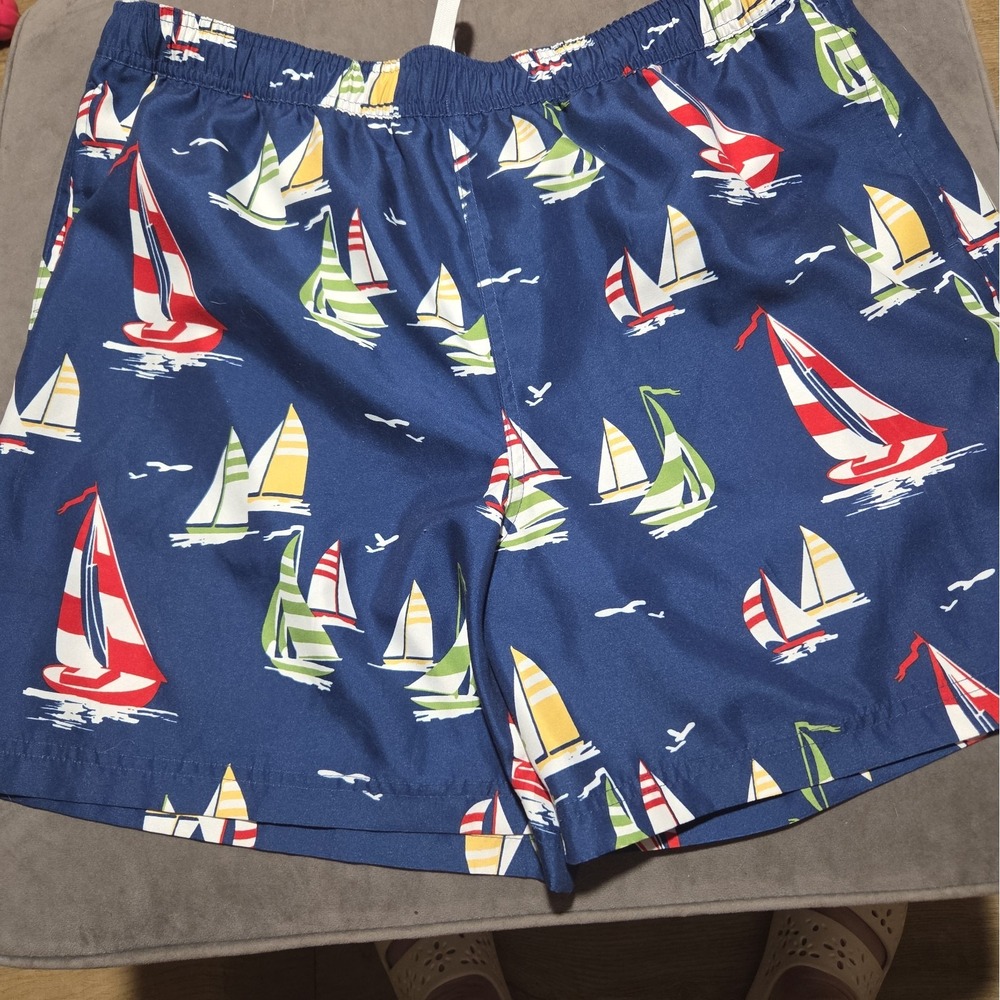 O'Rageous Men's XL Navy Sailboat Print Swim Trunks Board Shorts Lined